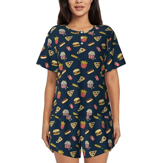 Sikiie Fastfood Womens Pajama Sets Short Sleeve Top With Pants Sleepwear 2 Piece Lounge Set-XX-Large