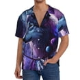 thumbnail image 1 of Sikiie Feathered Wolf Men's Wrinkle Free Untucked Cuban Shirt Business Casual Button Down Shirts Short Sleeve ShirtLarge, 1 of 5