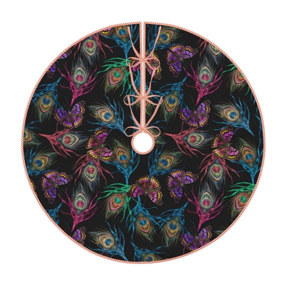 Sikiie Feathers And Butterflies Nativity Christmas Tree Skirt, Jesus Christian Winter Holiday Tree Mat Decoration(30-48IN)30"