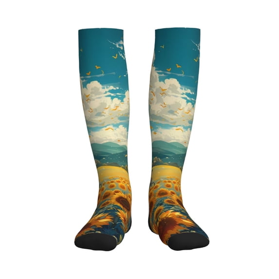 Sikiie Field Style Bicycle Young Sunflower 1 Pairs Compression Socks for Men and Women 15-20 mmHg Running Support Socks