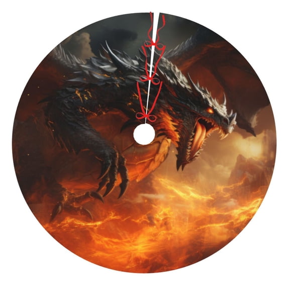 Sikiie Fiery Dragon Of Chaos 30-48 inches {designName} Print Christmas Tree Skirt Snowman Xmas Tree Skirt with Edge Christmas Decorations for Holiday Party-48"