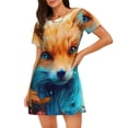 thumbnail image 1 of Sikiie Fiery Red Maple Leaf Fox Print Women's Short-sleeved Nightdress, Round Neck Pullover Nightdress Pajamas Summer Home Wear, 1 of 6