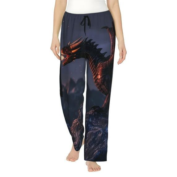 Sikiie Fire Breathing Dragon Twilight Women’s Lounge Pants, Lounge Pants Sleep Bottoms, Lounge for Women, Womens Pajama Pants -Large