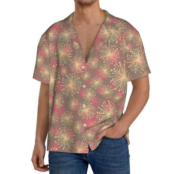 Sikiie Fireworks1 Men's Wrinkle Free Untucked Cuban Shirt Business Casual Button Down Shirts Short Sleeve Shirt3X-Large