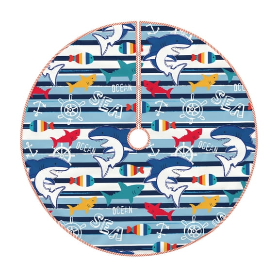 Sikiie Fish And Shark Nativity Christmas Tree Skirt, Jesus Christian Winter Holiday Tree Mat Decoration(30-48IN)36"