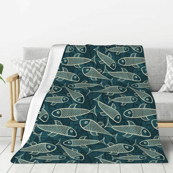 Sikiie Fish Style Cozy Flannel Fleece Throw Blanket: Lightweight & Thick for All Seasons - Perfect for Women, Men, & Kids"60"x50"