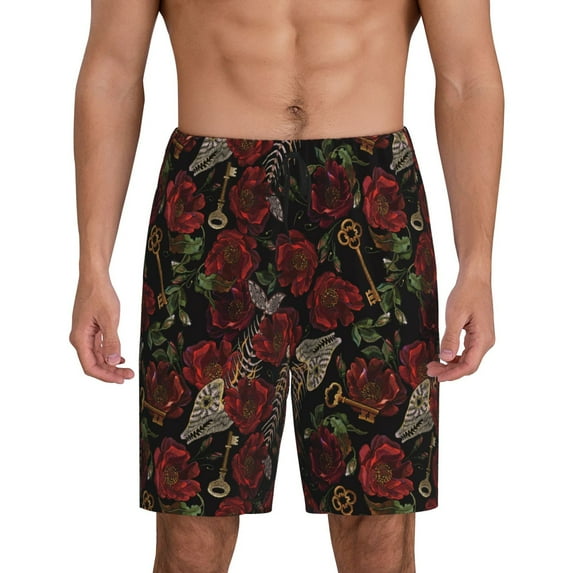 Sikiie Fishbone Rose Mens Pajama Shorts, Lightweight Lounge Pant with Pockets Soft Sleep Pj Shorts for MenLarge
