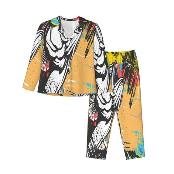Sikiie Fishing Bass Print Pajamas for Women Set, Womens Pajama Sets, Lounge Sets for Women, 2pjs for Women-X-Large