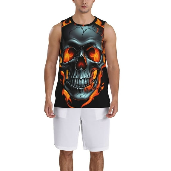 Sikiie Flame Metal Skull Basketball Jersey Reversible Men's Mesh Athletic Sports Shirts Training Practice S-4XLXX-Large