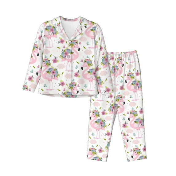 Sikiie Flamingo And Flowers Women's Long-Sleeve Shirt and Full-Length Bottom Pajama Set (s-xxl)-Large