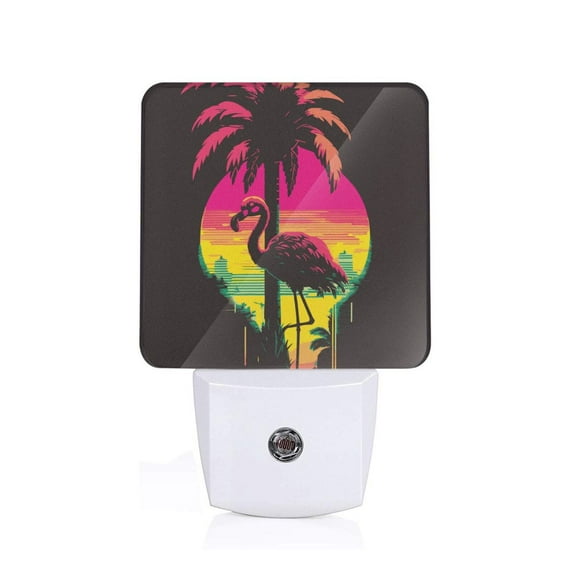 Sikiie Flamingo And Palm Trees At Sunset Led Night Light, Warm White,Cool White Lights for Bathroom,Hallway,Bedroom, Kids Room-EU