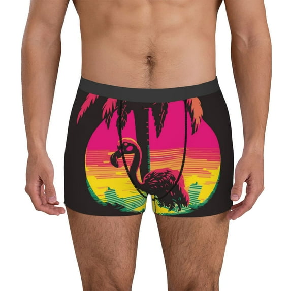Sikiie Flamingo And Palm Trees At Sunset Print Men's Boxer Briefs, Elastic Waistband Boxer Briefs Leggings-Large