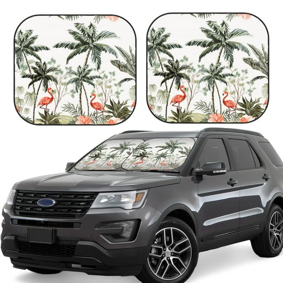 Sikiie Flamingo Palm Trees Print Foldable Car Windshield Sun Visor, Car Window Sunshade Suitable for Sedan, SUV and Truck Car Accessories-Medium