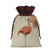 Sikiie Flamingo Sitting On Chair Christmas Gift Bags Drawstring Gift Bags Sacks Drawstring Bag Holiday Linen Xmas Wrapping Bags for Presents Party Gift-Black