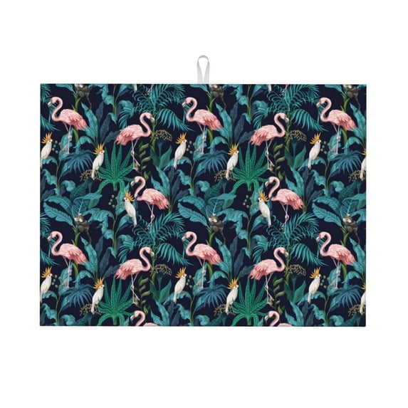 Sikiie Flamingos And Birds Dish Drying Mat, Kitchen Counter Mat, Self Drying Mat for Kitchen Counter Dish Drying Pad ,for Dishes, Utensils, Pots and Pans(24" x 18")