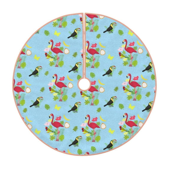 Sikiie Flamingos And Tropical Plants Christmas Tree Skirt, Christmas Tree Decorations, Christmas Decor, Tree Mat Decoration(30-48IN)-36"