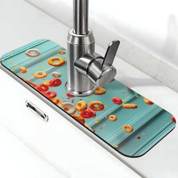 Sikiie Floating Colorful Cereal Splash Guard for Sink Faucet-1 PC Super Absorbent Fast Drying Mat Sink Gadgets-Splash Guard for Kitchen, Sink Mat