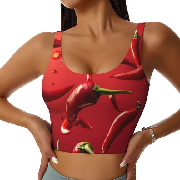 Sikiie Floating Red Chili Peppers Sports Bra for Women, Sports Bra Athletic Running Sports Bra, Workout Bra, Yoga Bra-