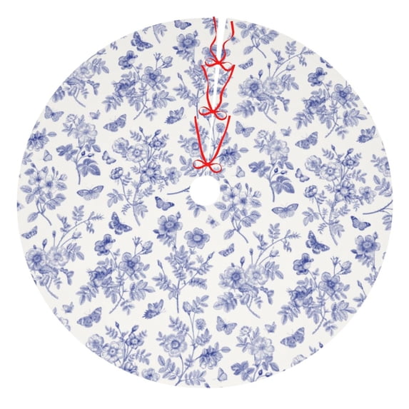 Sikiie Floral Butterfly 30-48 inches {designName} Print Christmas Tree Skirt Snowman Xmas Tree Skirt with Edge Christmas Decorations for Holiday Party36"