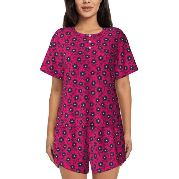 Sikiie Floral Colorful Womens Pajama Sets Short Sleeve Top With Pants Sleepwear 2 Piece Lounge Set-Large