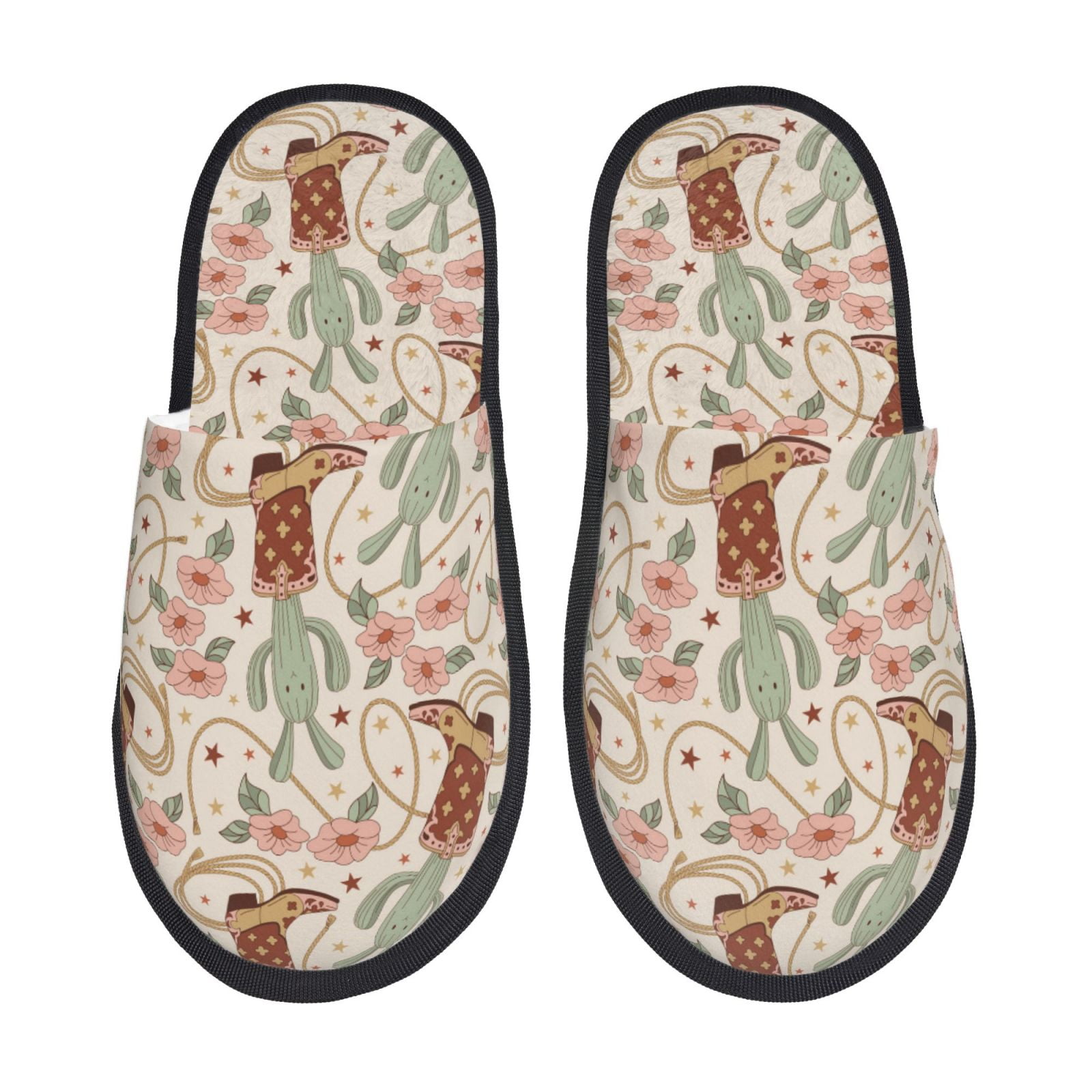 Fuzzy Holiday Slippers with Cowboy Santa and Boot Design