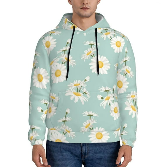Sikiie Floral Daisy Men's Hoodie, Essentials Hoodie, Sweatshirt, Pullover Hooded Sweatshirt for Men-X-Large