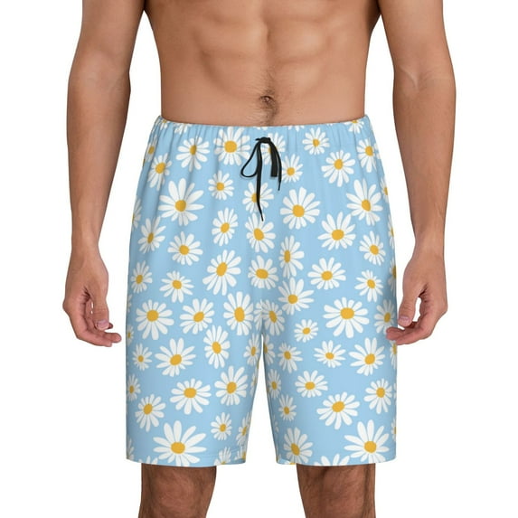 Sikiie Floral Daisy Mens Pajama Shorts, Lightweight Lounge Pant with Pockets Soft Sleep Pj Shorts for MenX-Large