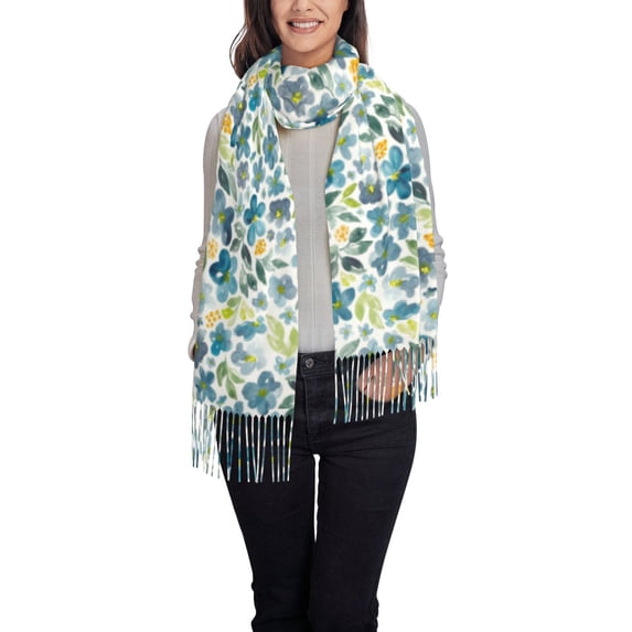 Sikiie Floral In Blue Shawl Wraps Big Scarf Tassel Fall Winter Thick Scarf Warm Shawl Women Fall Gifts