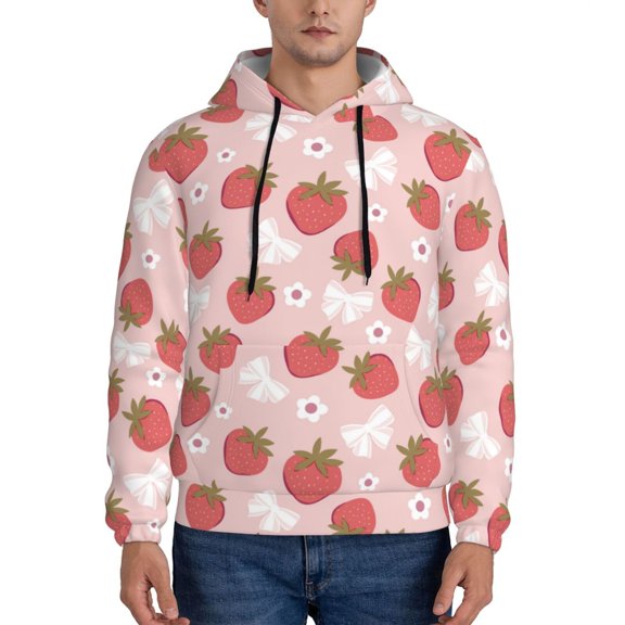Sikiie Floral Strawberr Men's Hoodie, Essentials Hoodie, Sweatshirt, Pullover Hooded Sweatshirt for Men-3X-Large
