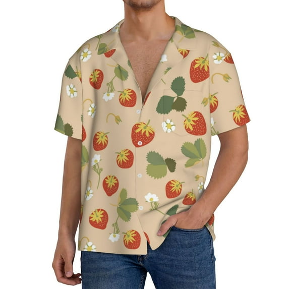 Sikiie Floral Strawberr Men's Wrinkle Free Untucked Cuban Shirt Business Casual Button Down Shirts Short Sleeve Shirt4X-Large