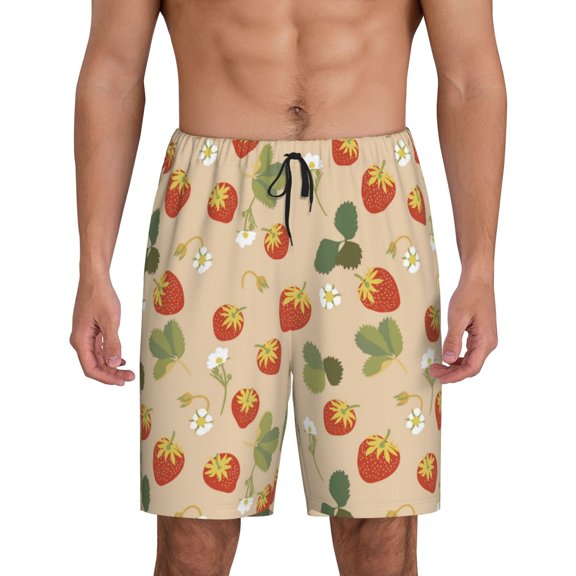 Sikiie Floral Strawberr Mens Pajama Shorts, Lightweight Lounge Pant with Pockets Soft Sleep Pj Shorts for MenXX-Large