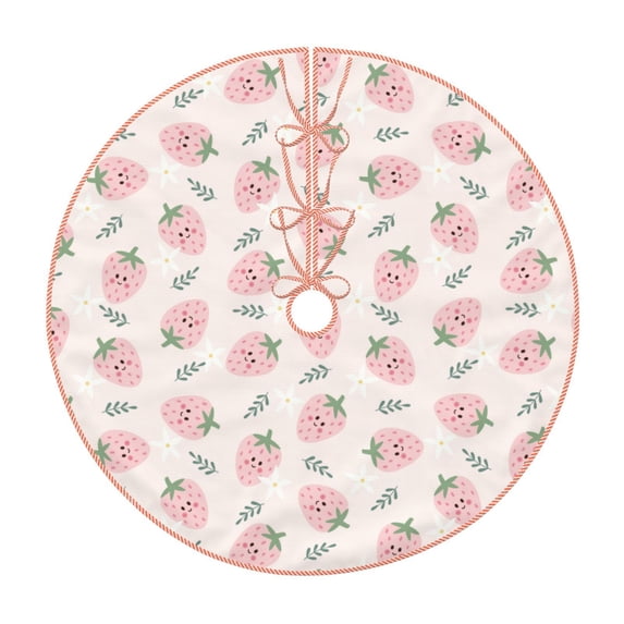 Sikiie Floral Strawberr Nativity Christmas Tree Skirt, Jesus Christian Winter Holiday Tree Mat Decoration(30-48IN)30"