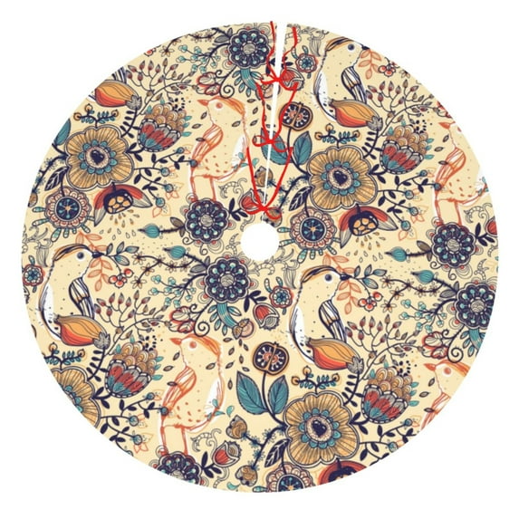 Sikiie Floral With Birds 30-48 inches {designName} Print Christmas Tree Skirt Snowman Xmas Tree Skirt with Edge Christmas Decorations for Holiday Party36"