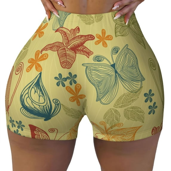 Sikiie Floral with Butterflies Print Workout Shorts Women Scrunch Butt Gym Shorts Seamless High Waist Tummy Control Yoga Biker Athletic Shorts