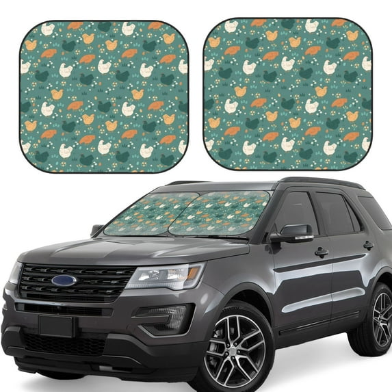 Sikiie Flowe Rooster Print Foldable Car Windshield Sun Visor, Car Window Sunshade Suitable for Sedan, SUV and Truck Car Accessories-Medium