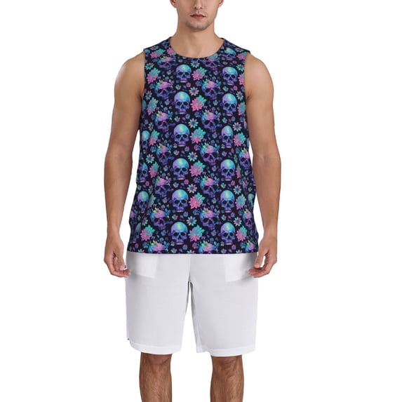 Sikiie Flower Blue Skull Basketball Jersey Reversible Men's Mesh Athletic Sports Shirts Training Practice S-4XLMedium