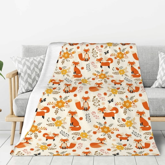 Sikiie Flower Fox Cozy Flannel Fleece Throw Blanket: Lightweight & Thick for All Seasons - Perfect for Women, Men, & Kids"80"x60"