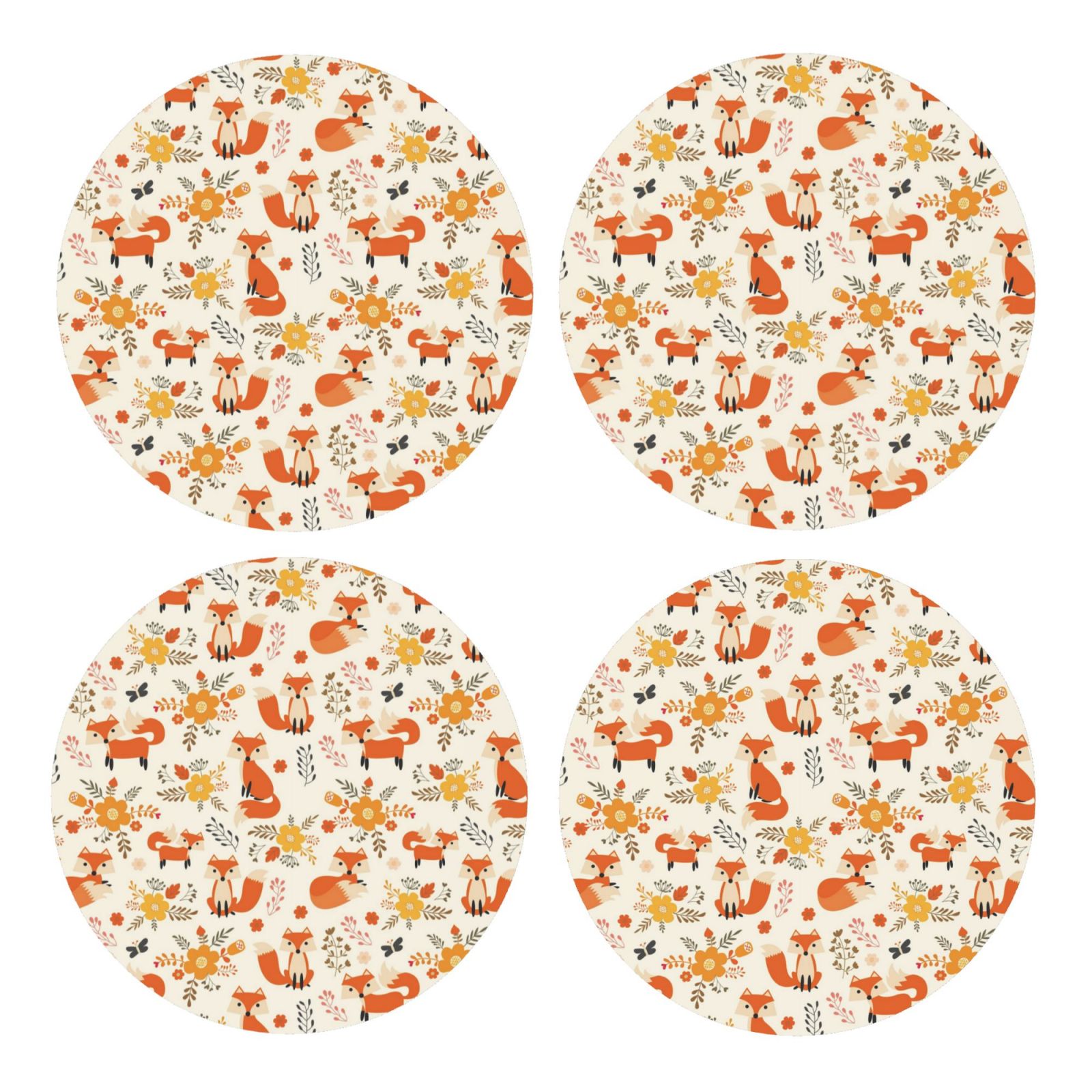 Sikiie Flower Fox MDF Cork Coaster 4 Pcs - Absorbent Beverage Coasters ...