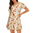 thumbnail image 1 of Sikiie Flower Fox Print Women's Short-sleeved Nightdress, Round Neck Pullover Nightdress Pajamas Summer Home Wear, 1 of 6