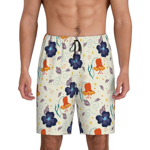 Sikiie Flower Leaves Mens Pajama Shorts, Lightweight Lounge Pant with Pockets Soft Sleep Pj Shorts for Men3X-Large