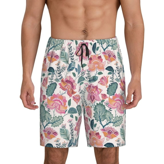 Sikiie Flower Leaves Mens Pajama Shorts, Lightweight Lounge Pant with Pockets Soft Sleep Pj Shorts for MenX-Large
