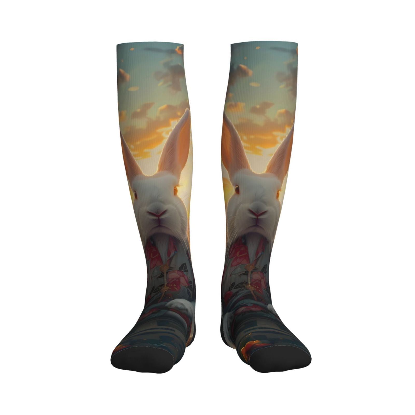 Sikiie Flower Meditating Rabbit 1 Pairs Compression Socks for Men and ...