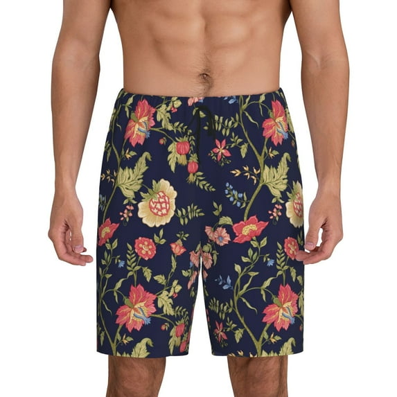 Sikiie Flower Mens Pajama Shorts, Lightweight Lounge Pant with Pockets Soft Sleep Pj Shorts for Men4X-Large
