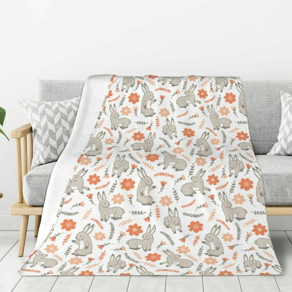 Sikiie Flower Rabbit Cozy Flannel Fleece Throw Blanket: Lightweight & Thick for All Seasons - Perfect for Women, Men, & Kids"80"x60"
