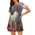 thumbnail image 1 of Sikiie Flower White Horse (2) Print Women's Short-sleeved Nightdress, Round Neck Pullover Nightdress Pajamas Summer Home Wear, 1 of 6