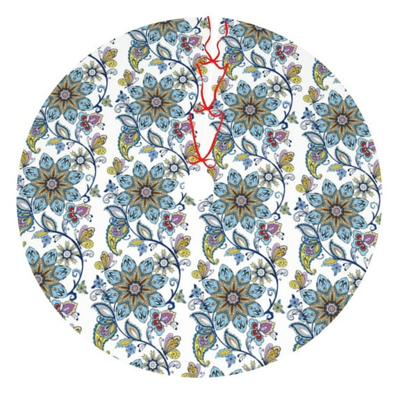 Sikiie Flowers and Butterflies 30-48 inches {designName} Print Christmas Tree Skirt Snowman Xmas Tree Skirt with Edge Christmas Decorations for Holiday Party36"