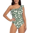 thumbnail image 1 of Sikiie Flowers With Leaves Print Women One Piece Swimsuits Tummy Control One Shoulder Bathing Suits Ruffle Swimwear, From S to XXL-X-Large, 1 of 6