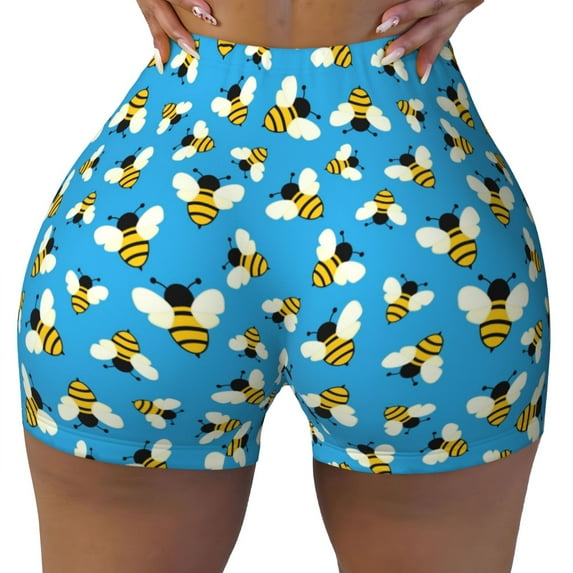 Sikiie Flying Bees Print Workout Shorts Women Scrunch Butt Gym Shorts Seamless High Waist Tummy Control Yoga Biker Athletic Shorts