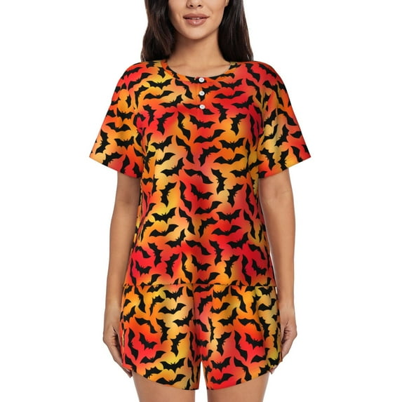 Sikiie Flying Black Bat Womens Pajama Sets Short Sleeve Top With Pants Sleepwear 2 Piece Lounge SetLarge