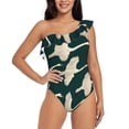 thumbnail image 1 of Sikiie Flying Swans Print Women One Piece Swimsuits Tummy Control One Shoulder Bathing Suits Ruffle Swimwear, From S to XXL-X-Large, 1 of 6